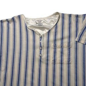 Amanda Stewart Striped Cotton Pajama Top Button Cottage core Granny Women M Blue